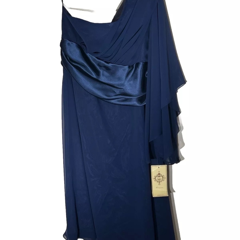 Dollar Evening Wear‎ Off The Shoulder Navy Dress 2XL Sash Back Zipper Poly